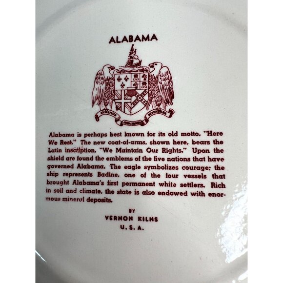 Vintage Vernon Kilns Alabama Souvenir Plate - Picture 12 of 16